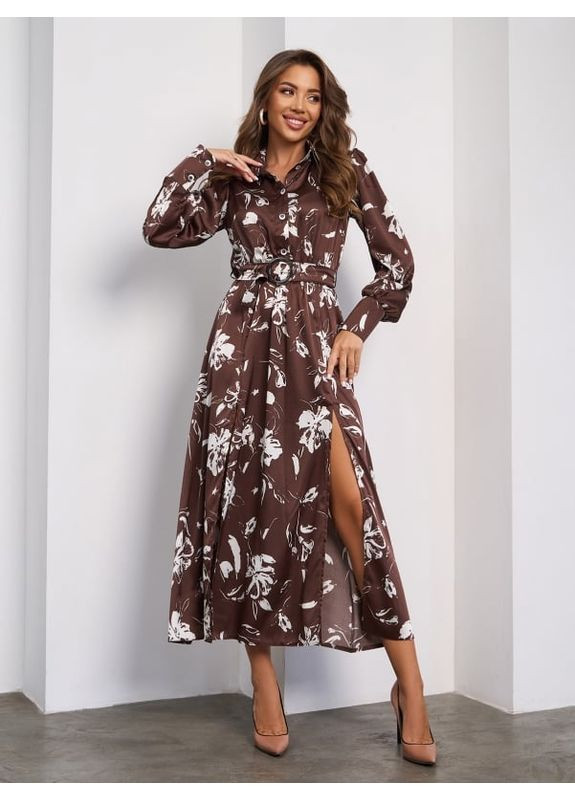 Коричневое платье sa-652 коричневое ISSA PLUS однотонное