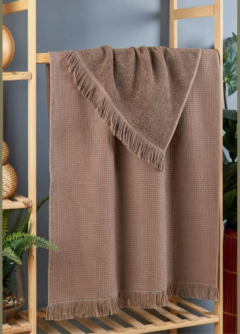 Рушник махрово-вафельний для ванної 90х170 см TC303375903 TURComFor коричневий