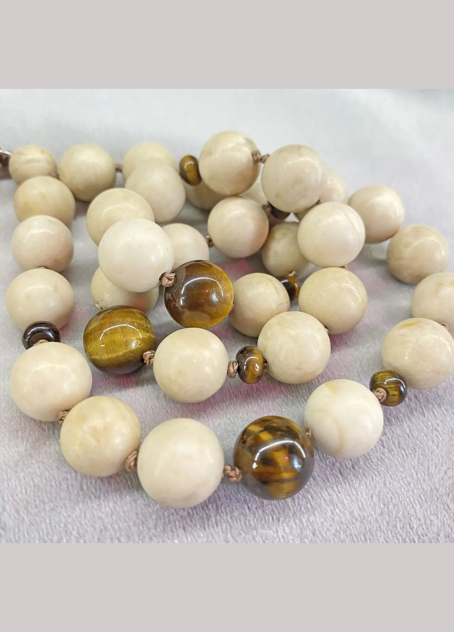 Чётки Яшма белая+Тигровый глаз 33 бусины d-12мм цвет кисти Коричневый No Brand чотки (301910861)