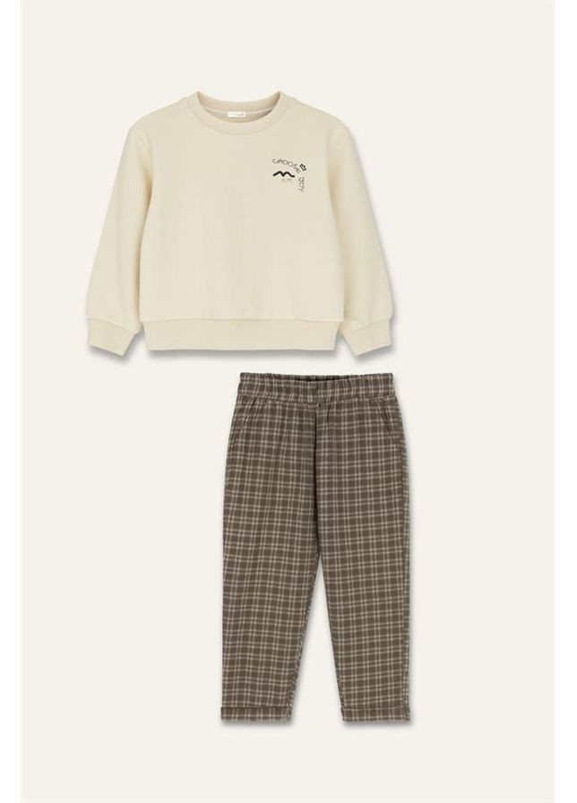 Кавовий комплект для хлопчика-немовля: світшот та штани, колір кавовий, вік 12-18 місяців, зріст 86 см MININIO