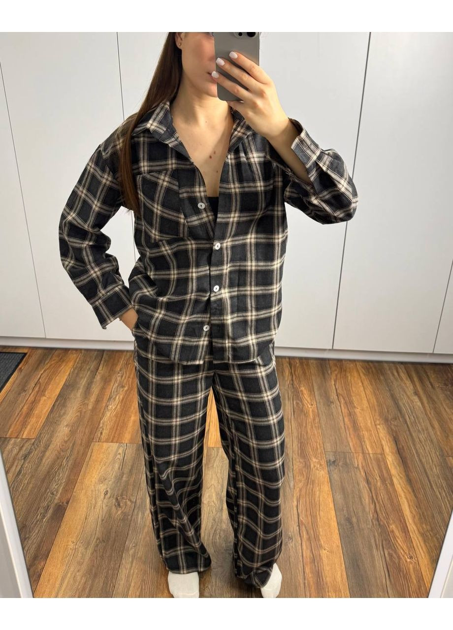 Чорна всесезон піжама жіноча сорочка + брюки Гермес