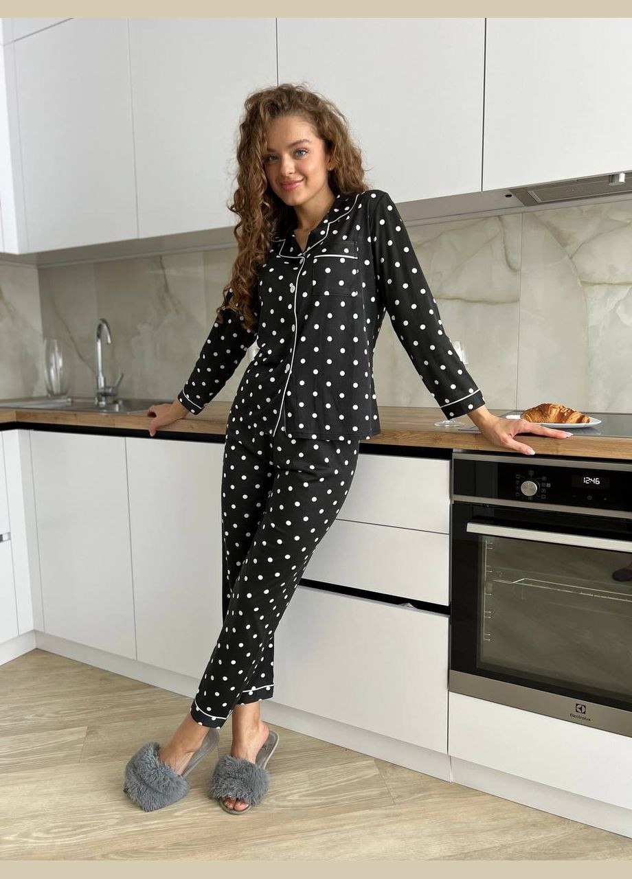 Черная всесезон стильный домашний костюмчик-пижамка рубашка + брюки Vakko