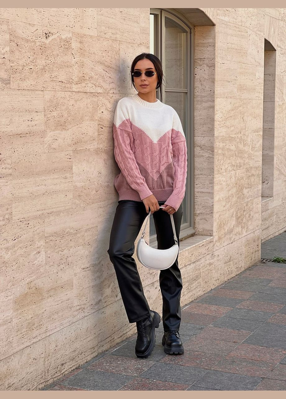 Пудровый демисезонный вязаный женский свитер с горлом пудрового цвета 29889 Fashion