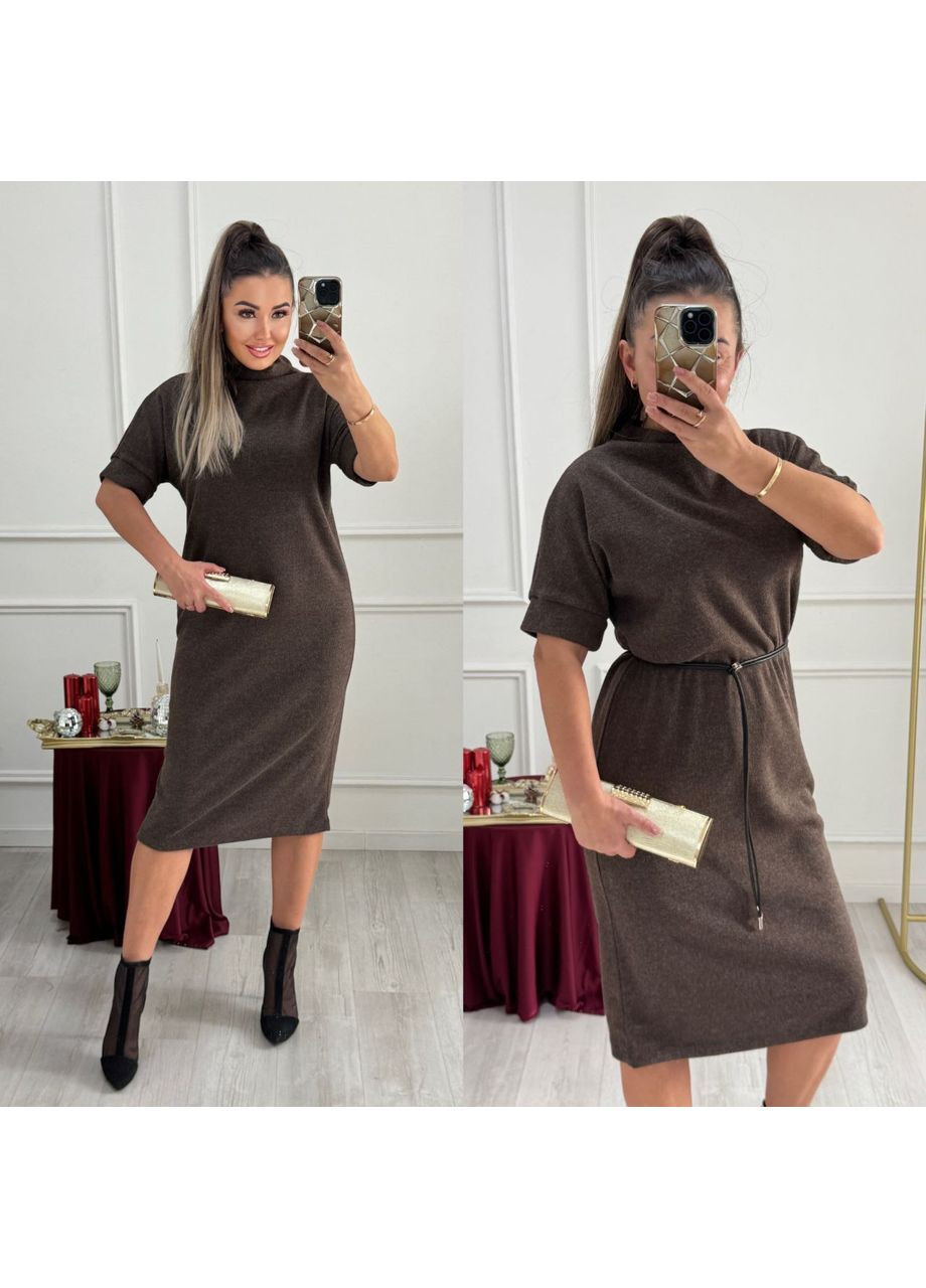 Коричнева повсякденний, кежуал жіноча сукня в рубчик Style Point однотонна