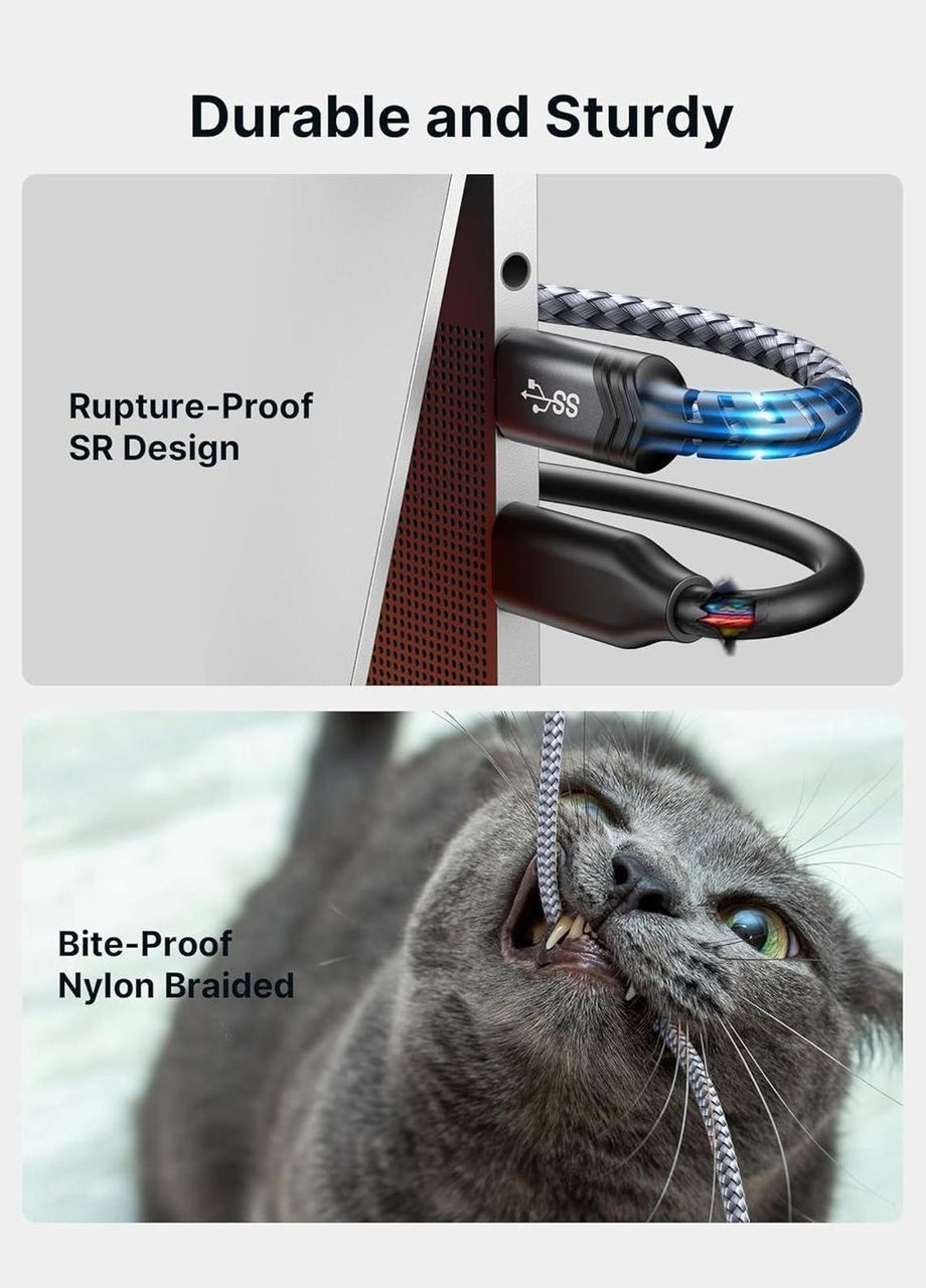 Кабель USB 3.1 USB A/C Male to Micro B Male 20Gbps 0.5м grey Jsaux (308849334)