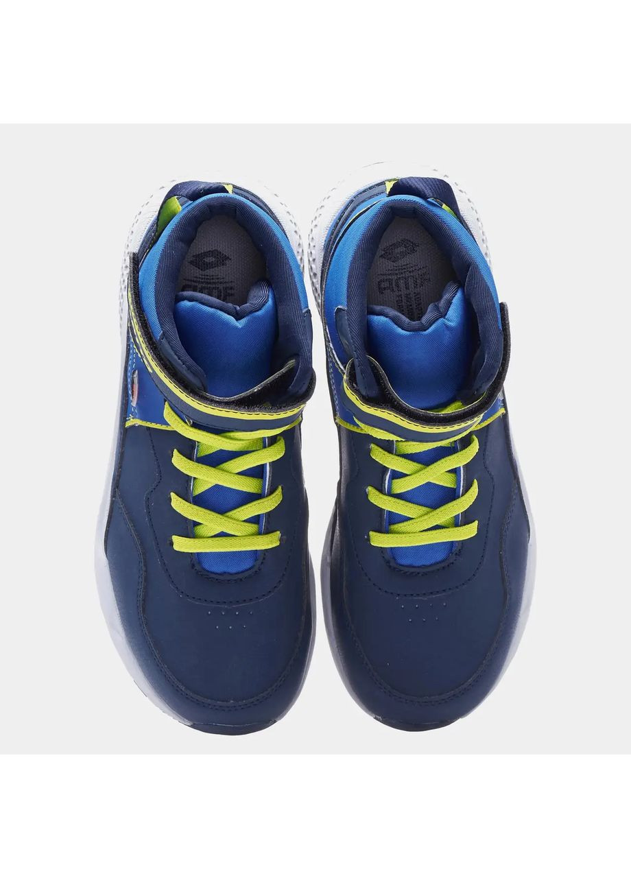 Синие повседневные осенние водонепроницаемые осенние детские ботинки для мальчика синие с салатовым на липучке No Brand