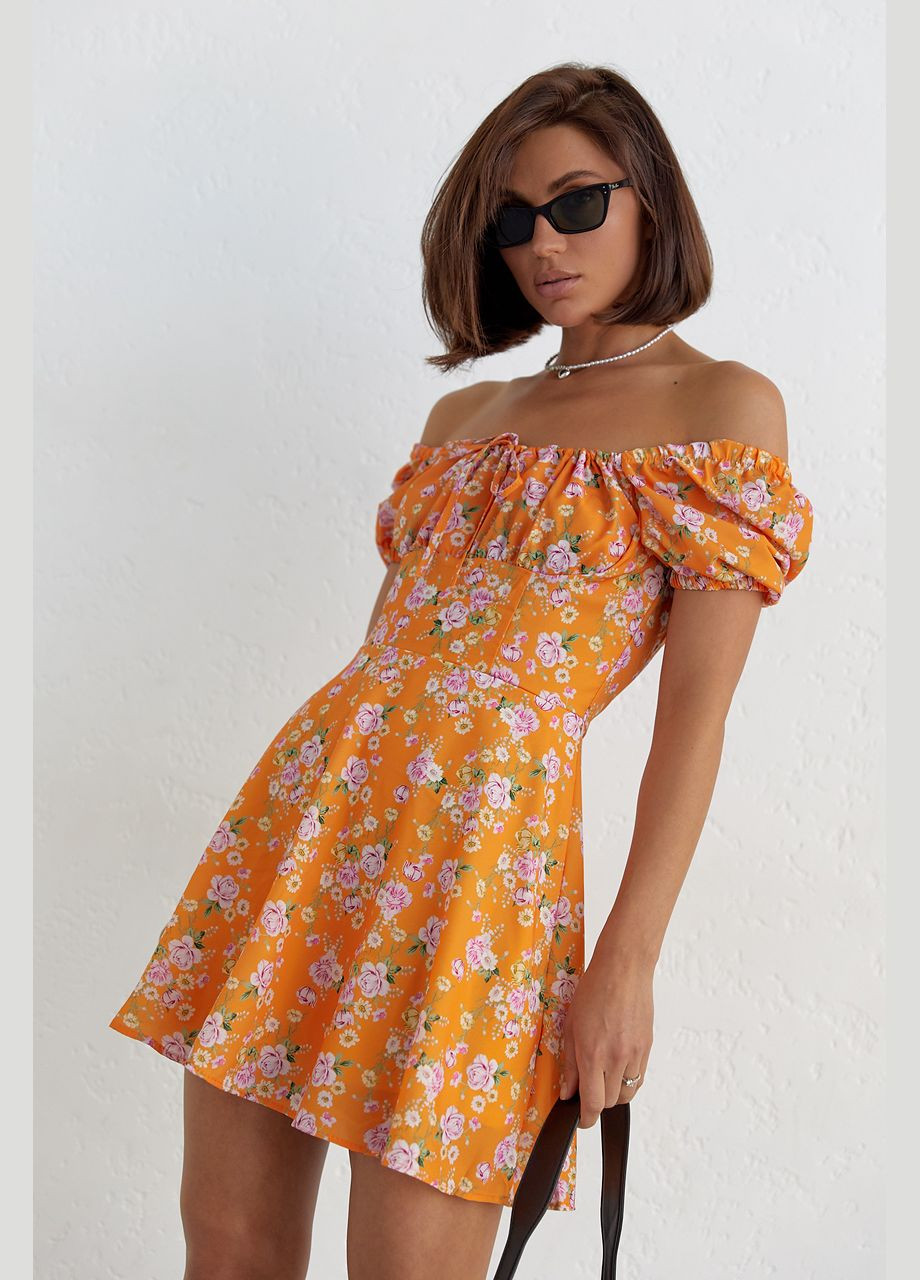 Помаранчева повсякденний жіноча літня сукня міні в квітковий принт 6574 Lurex з квітковим принтом