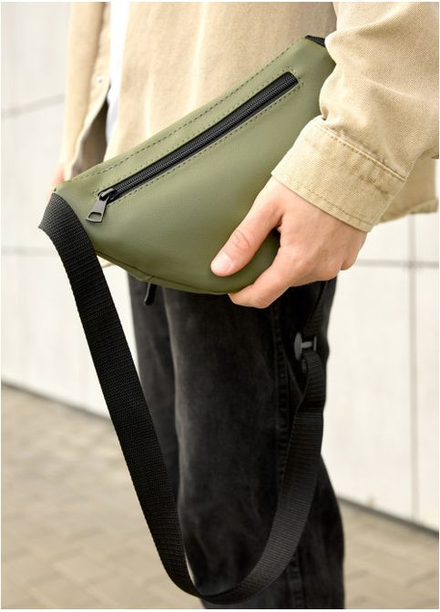 Чоловіча сумка бананка на пояс з екошкіри Зелений хакі (776024815) Sambag (360965544)