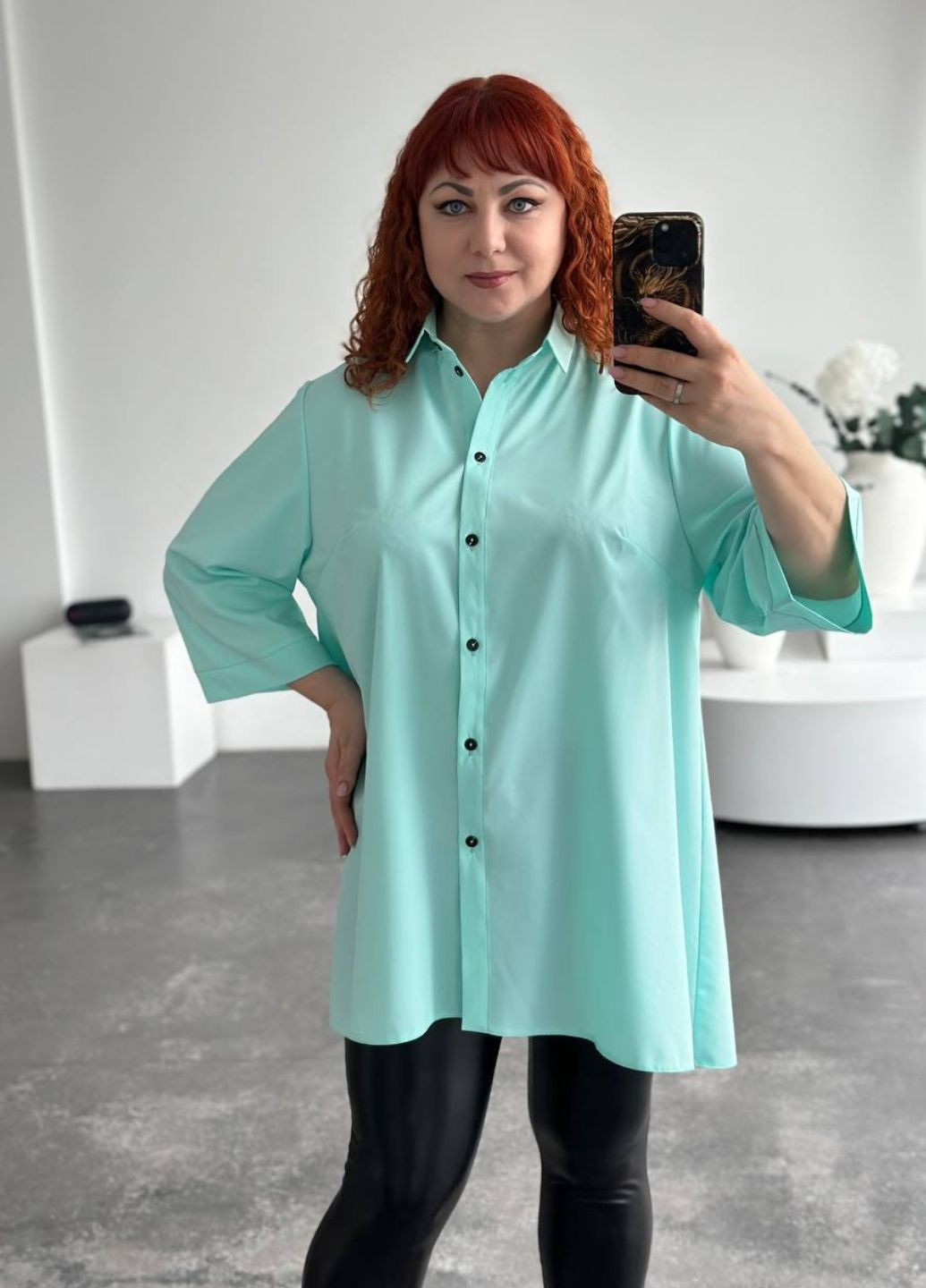 Мятная повседневная блуза-туника из софта No Brand