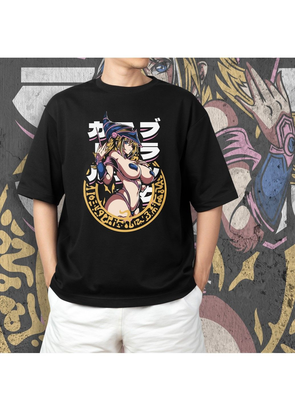 Чорна футболка з принтом magician girl No Brand