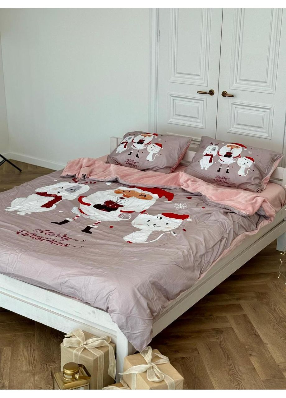 Постільна білизна з резинкою Святковий Звірополіс, сатин з плюшем Двухспальний розмір, наволочки 50/70 No Brand (364217330)