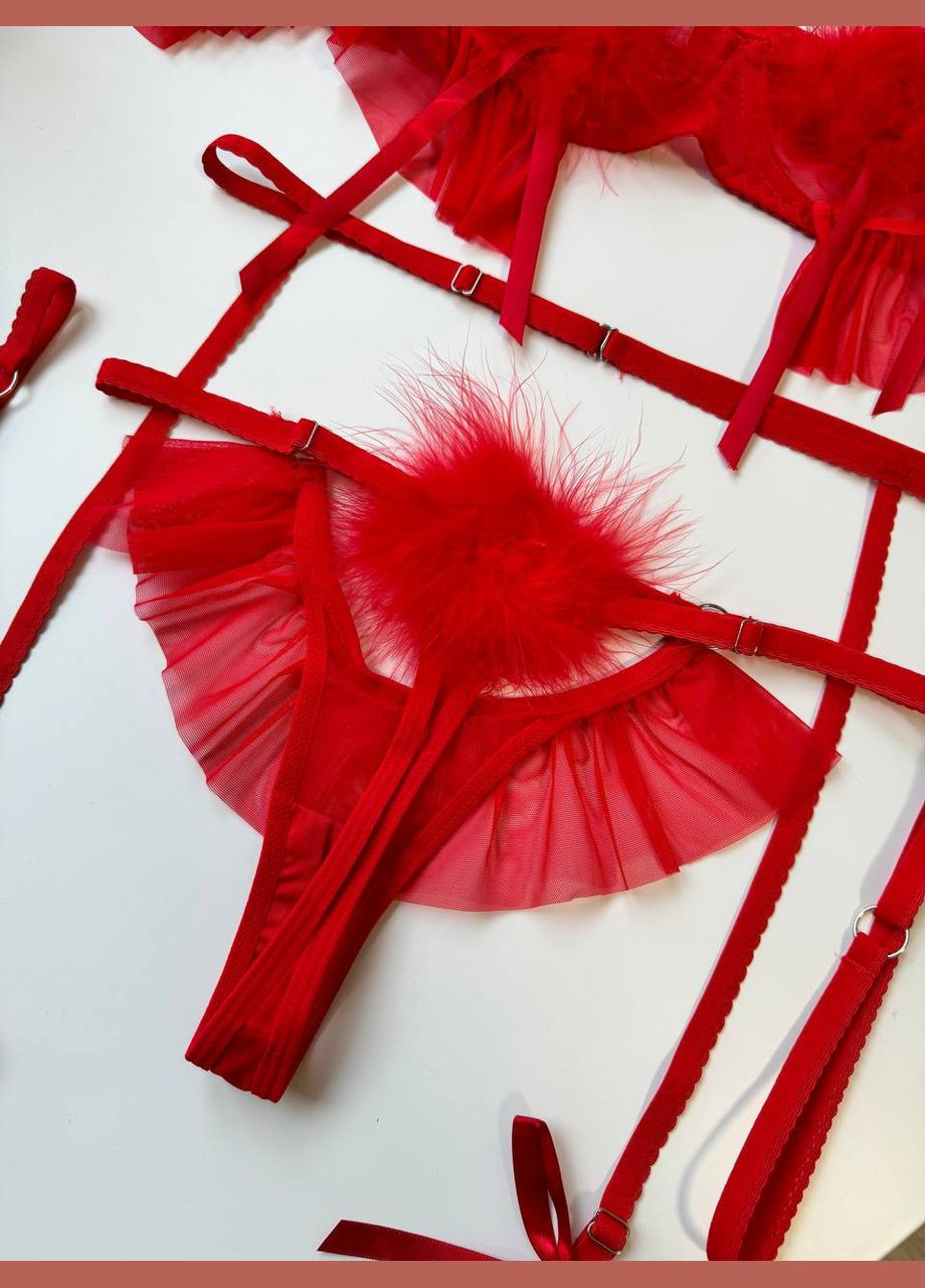 Червоний комплект жіночої білизни з поясом і гартерами Simply sexy