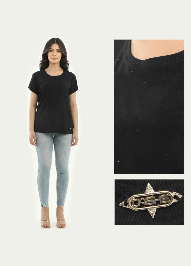 Футболка черная со стразами Dishe. Размер 46. Fashion - (337118442)