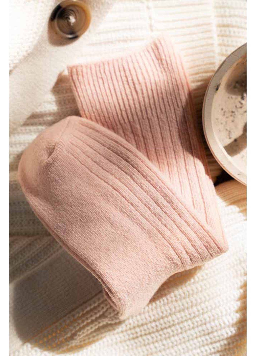 Светло-розовые носки женские теплые в рубчик из шерсти 093 wool Steven (349500148)