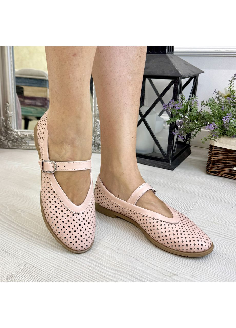 Жіночі балетки шкіряні жіночі зі наскрізною перфорацією. колір пудра. 39 розмір Vasha para | пудрові (362355038)