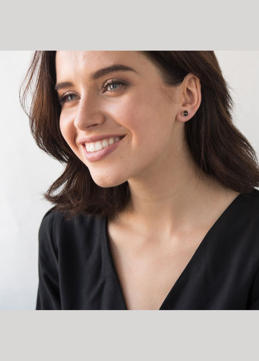 Золоті сережки - пусети з димчастим кварцом с05195 Oniks (275109318)