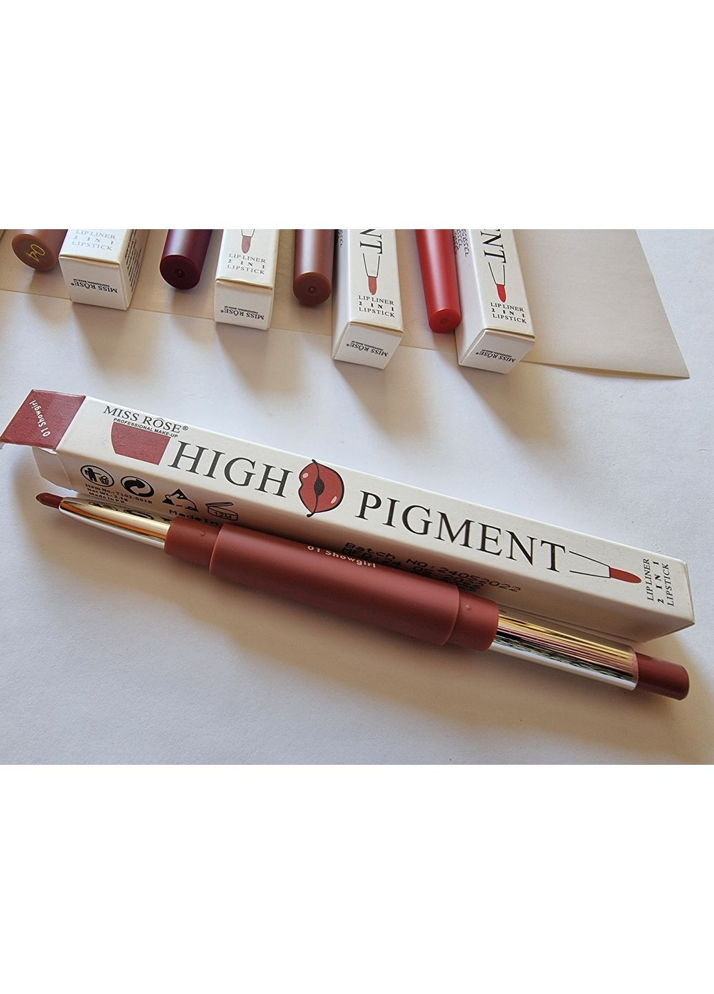 Набор 3 шт Матовая помада + карандаш для губ MISS ROSE, водостойкие пигменты. Dragon (366668665)