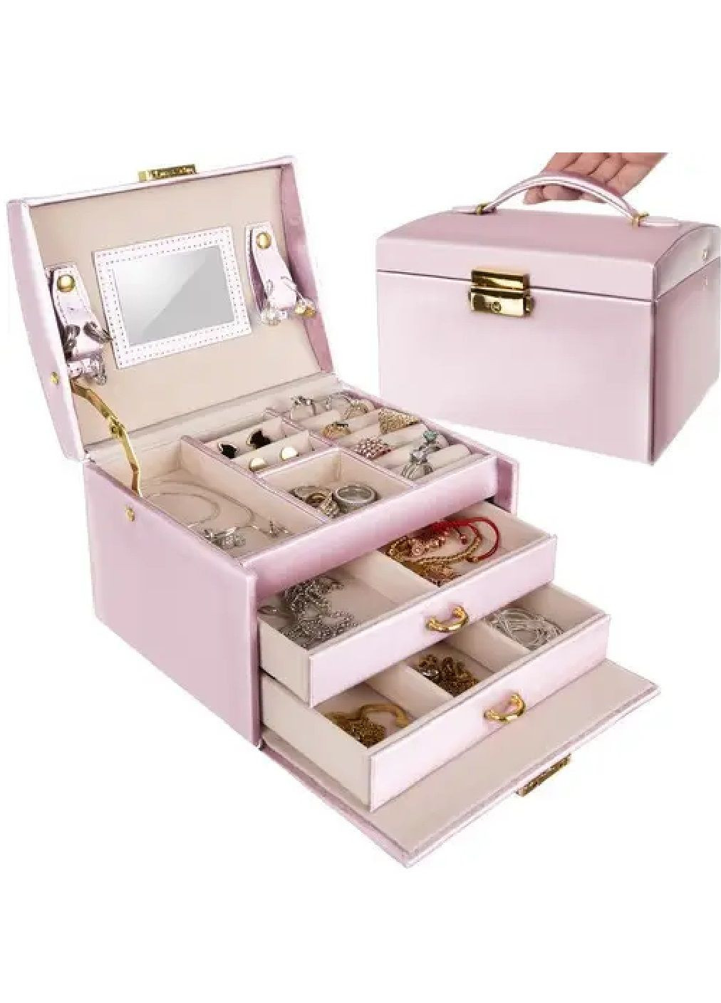 Шкатулка футляр ящик короб бокс органайзер для украшений драгоценностей с ключом 17,5х13,8х13,5 см (476665-Prob) Розовая Unbranded (288044371)