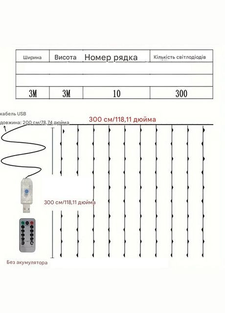 Колірна світлодіодна гірлянда з пультом від USB 3х3м 300 Led No Brand (311584859)
