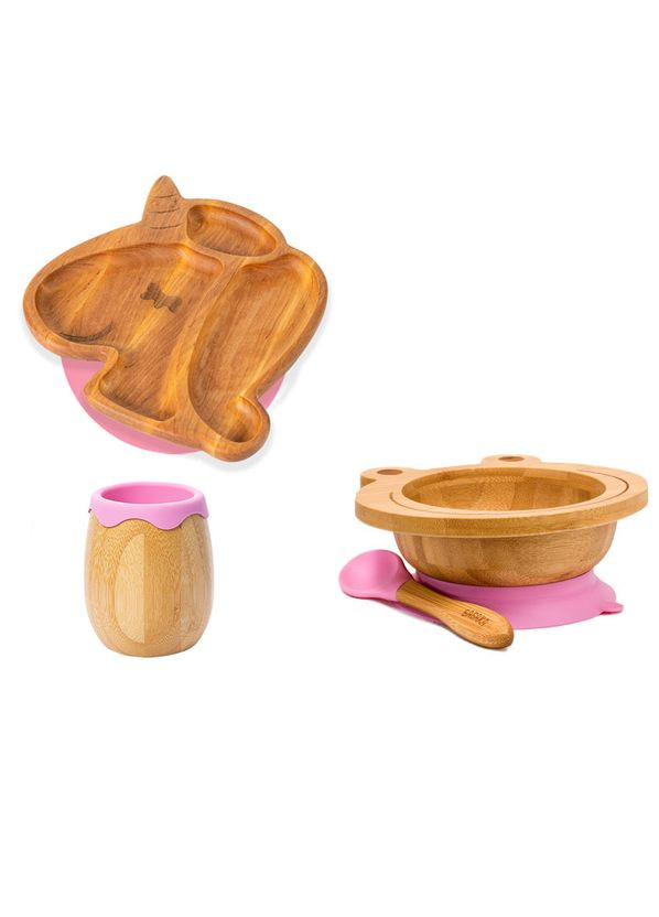 Набір дитячого посуду Коричнево-рожевий 4 шт (3102205) Бабака (327399233)