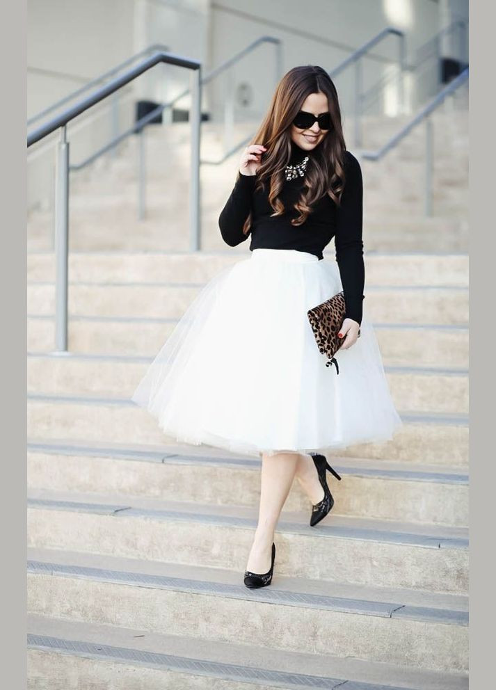 Белая праздничный, коктейльный, повседневная, кэжуал, вечерний однотонная фатиновая юбка, пышная, 5 слоев фатина No Brand пышная