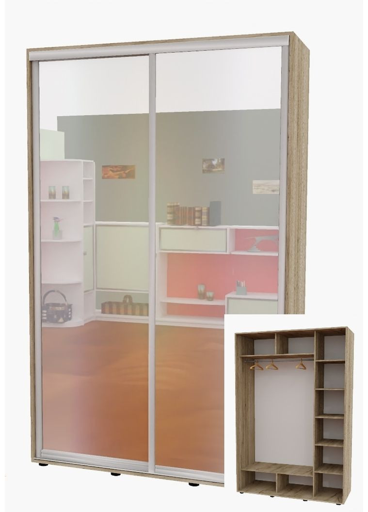 Шафа-купе дводверна 160*60*250 см Дуб крафт сірий 2 двері Дзеркало Алекса (360432025)