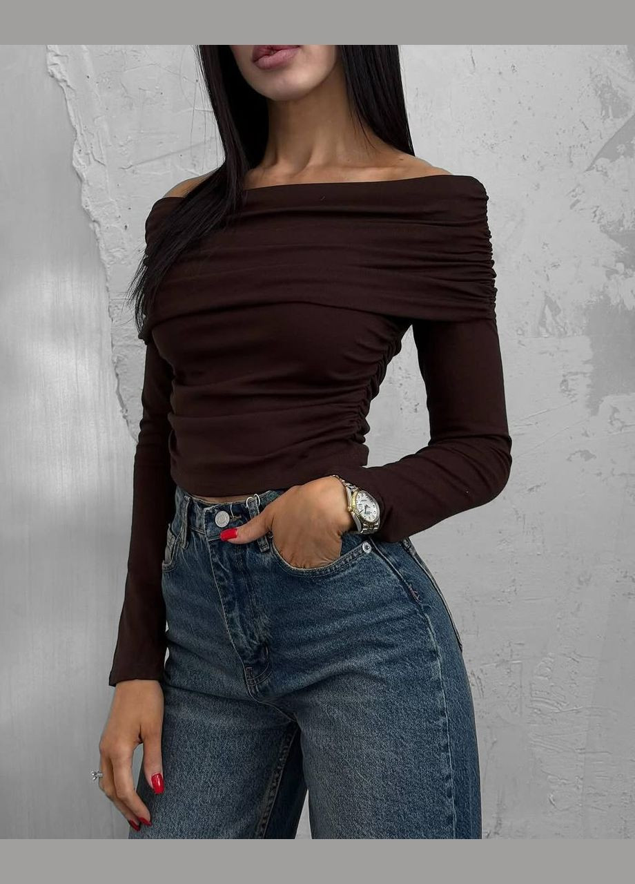 Коричнева жіночий базовий чорний коричневий лонгслів блуза, блузка шоколадний No Brand