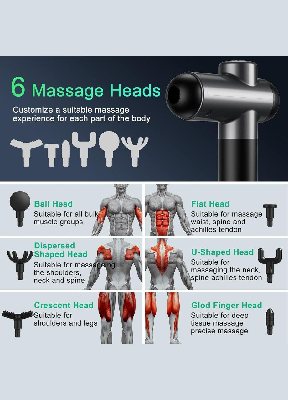 Перкуссионный ручной массажер Massage Gun BDBKMG, мышечный массажный пистолет, 99 режимов, 6 насадок, Черный No Brand (338596129)