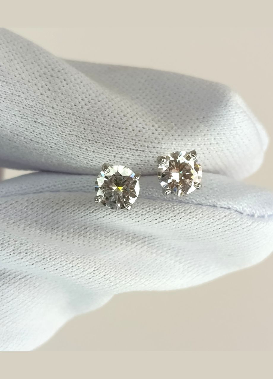 Серебряные серьги-пуссеты с муассанитом 2-2,4 ct 7 мм, Сертификат (Арт.219158753-219158754) Shatlen Сережки (339072261)