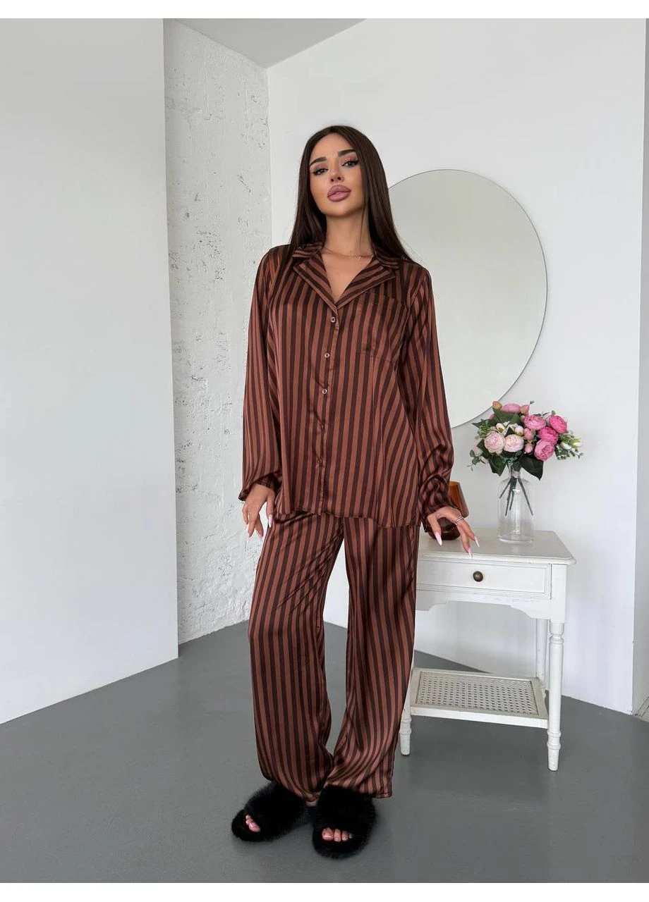 Коричнева всесезон жіночий шовковий костюм для дому Fashion