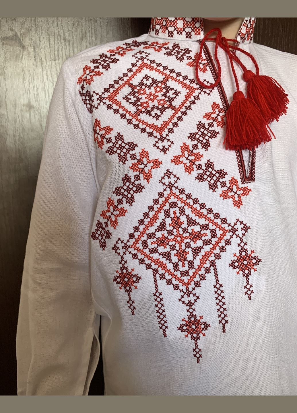 Белая детская вышиванка для мальчика заграва НоКо узор орнамент домотканное полотно (321999203)