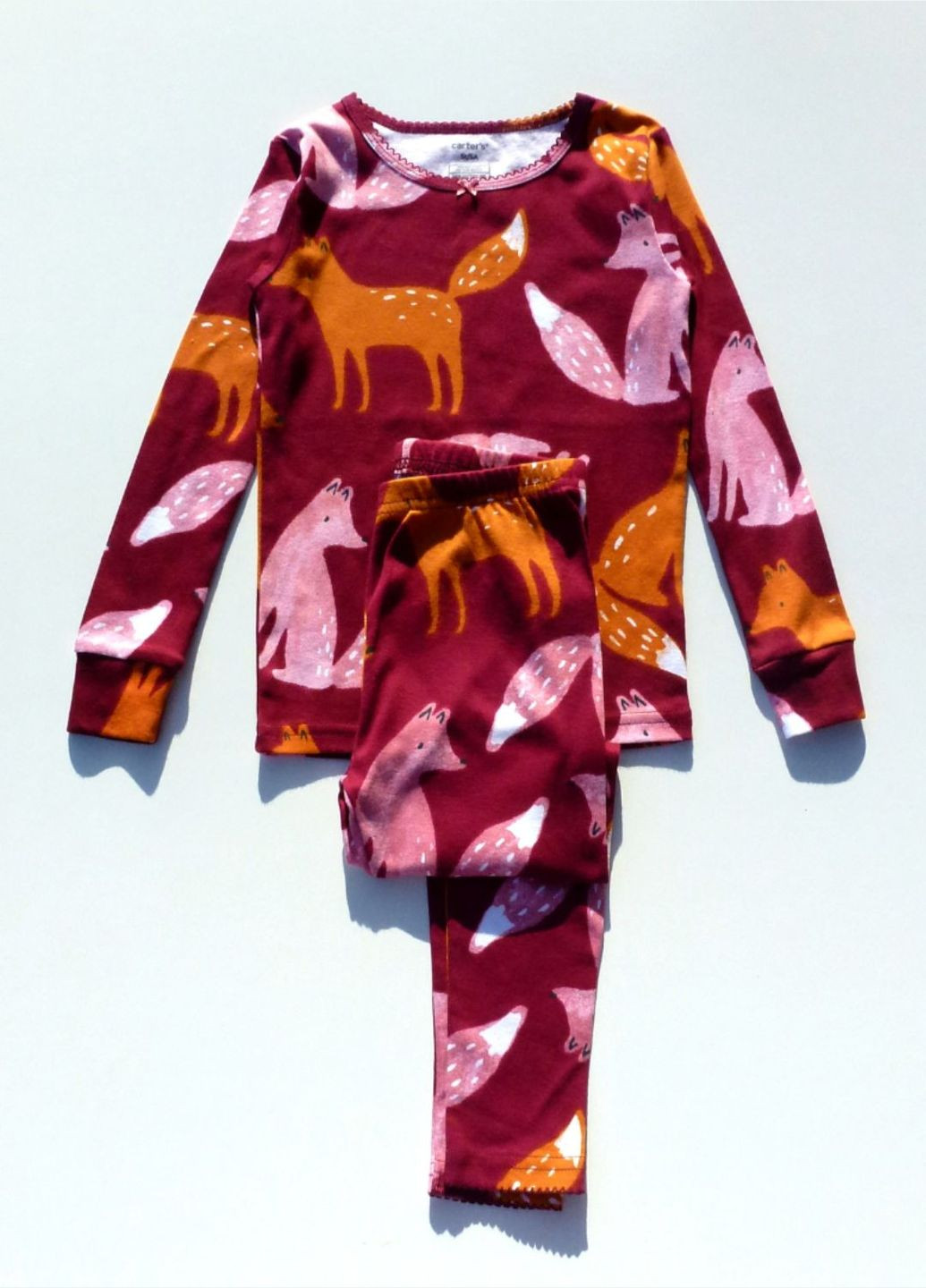 Бордова всесезон піжама (лонгслів+штанці) для дівчинки, з лисичками, 104 см Carter's