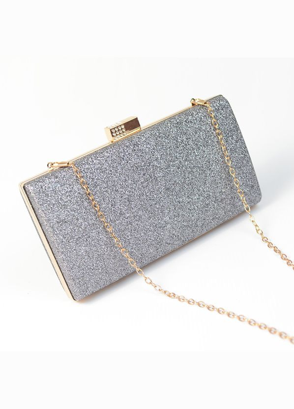 Серый женский маленький вечерний клатч бокс, мини сумочка с блестками на цепочке No Brand (311282286)