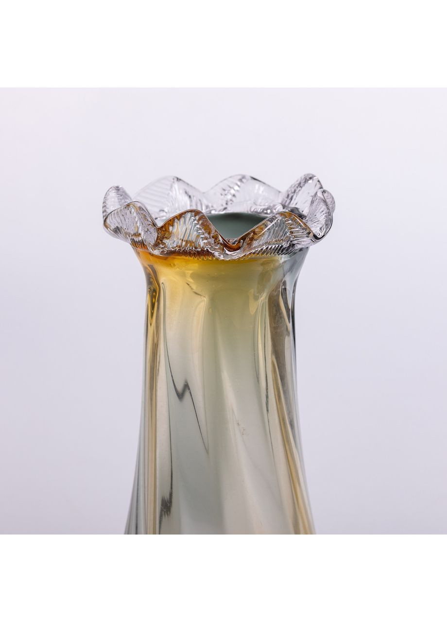 Ваза декоративна 30 см для квітів скляна фігурна ваза з кольорового скла 1.8 л Жовто-сіра Yiwu (360454774)