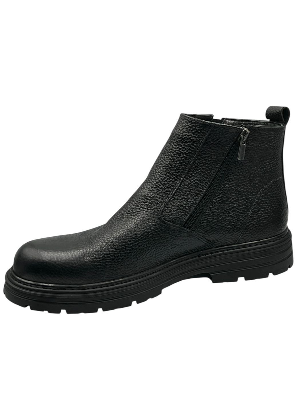 Черные ботинки зимние, верх натуральная кожа, внутри натуральный мех цигейка Sherlock Soon