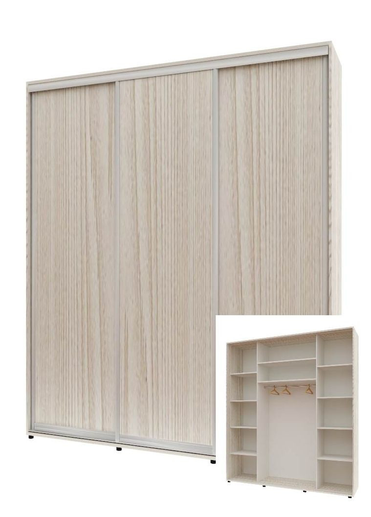 Шкаф-купе трехдверный Комфорт Мебель 180*60*220 см Дуб Беленый 3 двери ДСП Макси Комфорт Меблі (360430726)