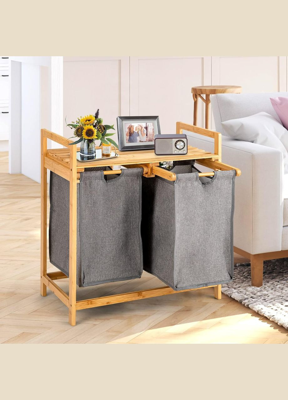 Бамбуковий стелаж для ванної кімнати 2в1 | Відкрита полиця + 2 місткі кошики для одягу, 64×33×73см No Brand (346530670)