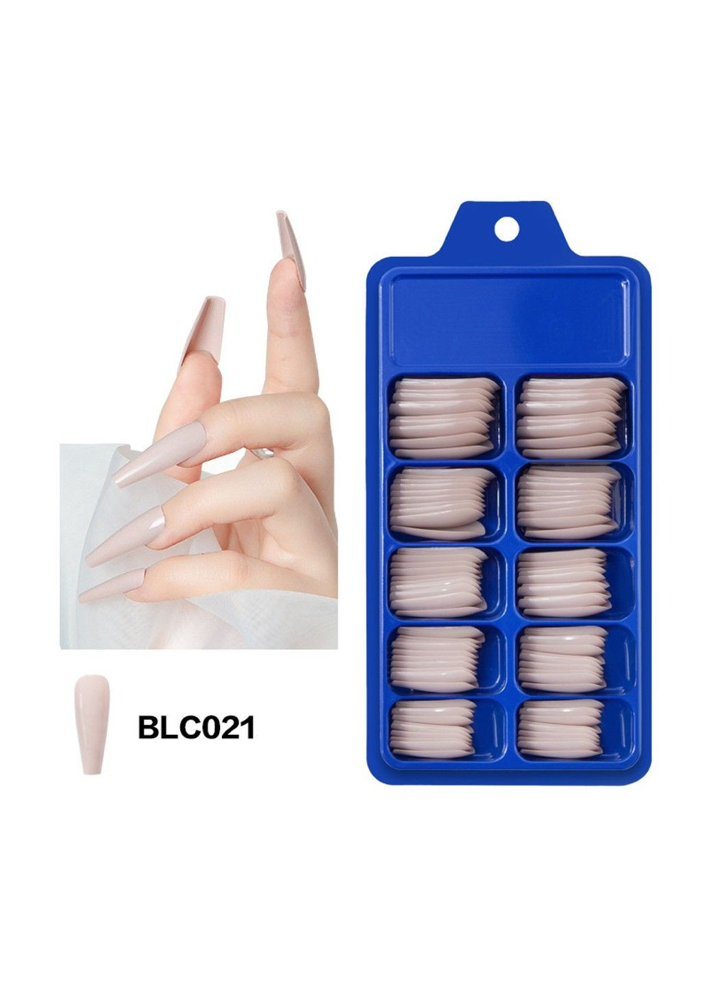 Накладные ногти балерина длинные однотонные BLC021 Бежевый 100 шт (A9948) Nails (308864047)