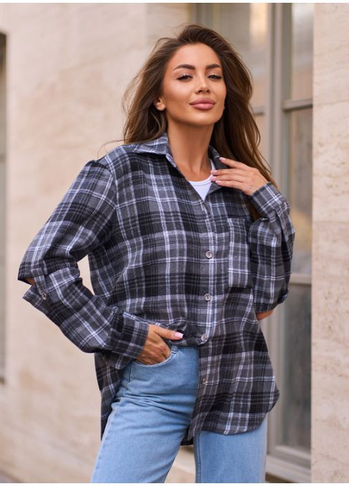 Серая повседневный рубашка в клетку No Brand с длинным рукавом