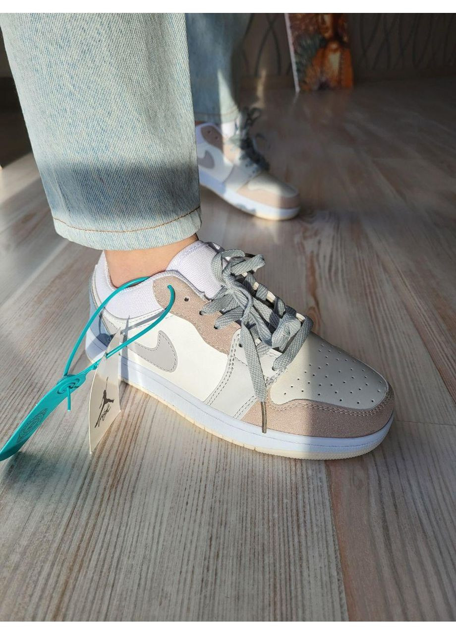 КРОССОВКИ ЖЕНСКИЕ NIKE AIR JORDAN 1 LOW DIOR НАЙК АИР ДЖОРДАН No Brand бежевые демисезоны (367173906)