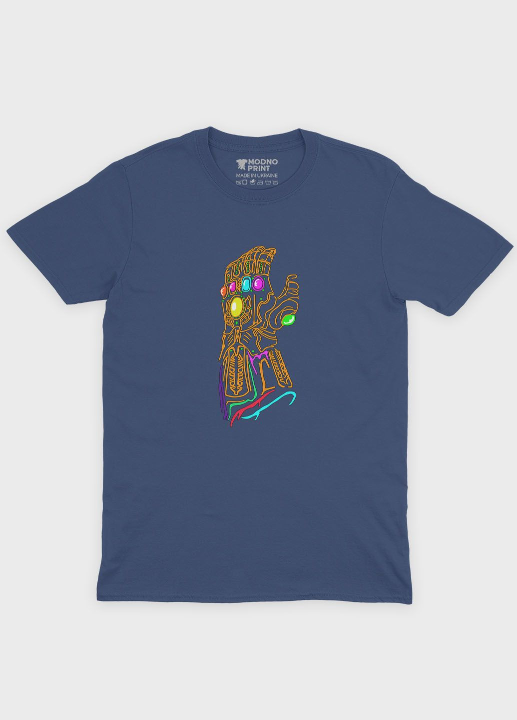 Темно-синя демісезонна футболка для хлопчика з принтом супезлодія - танос (ts001-1-nav-006-019-014-b) Modno