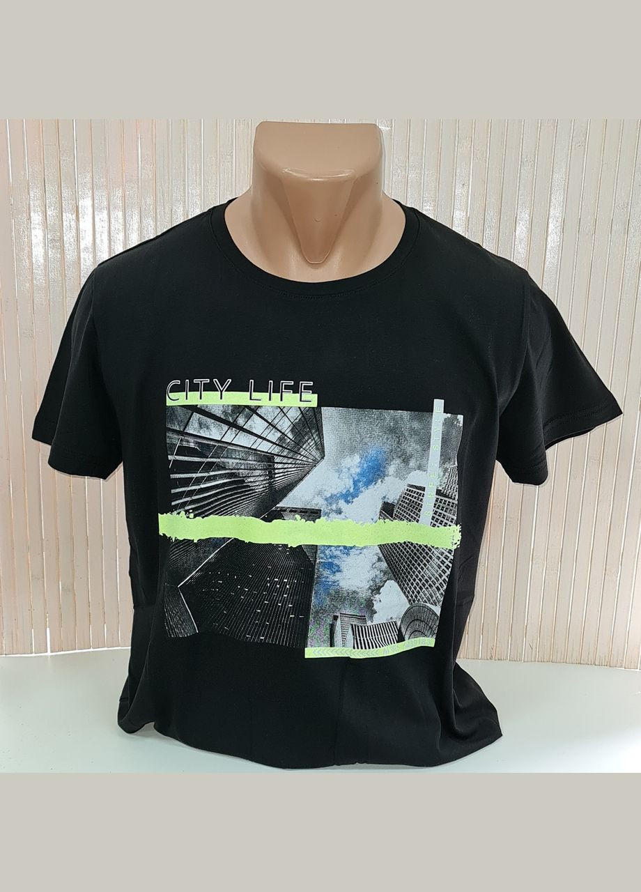 Черная футболка мужская style с принтом, черный хлопок. с коротким рукавом SML