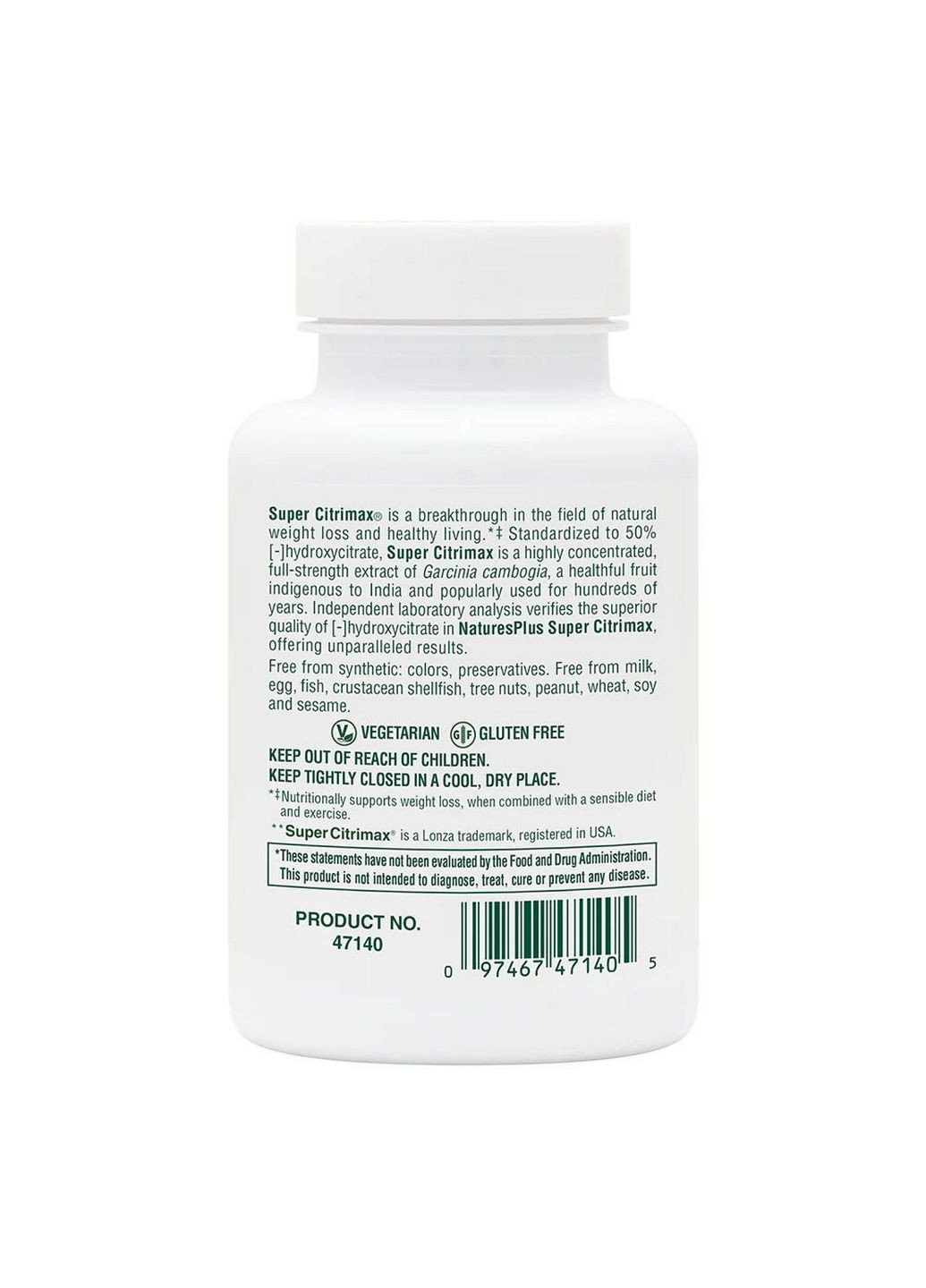 Жиросжигатель Super Citrimax 1000 mg, 60 таблеток Natures Plus (293421781)