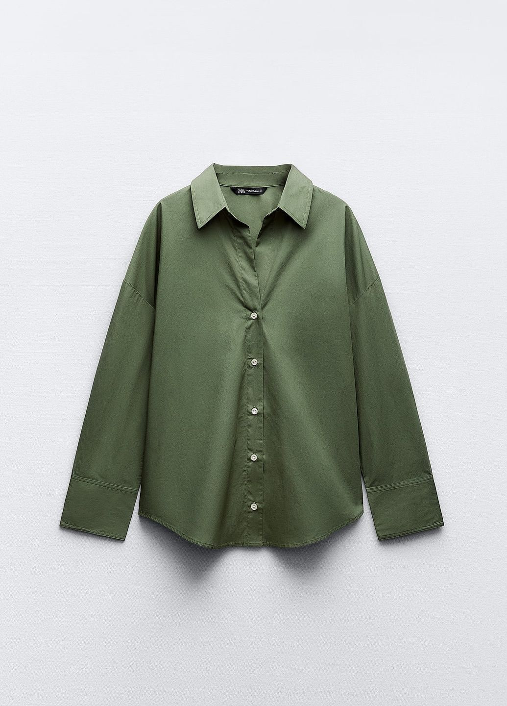 Оливковковая (хаки) классическая рубашка однотонная Zara