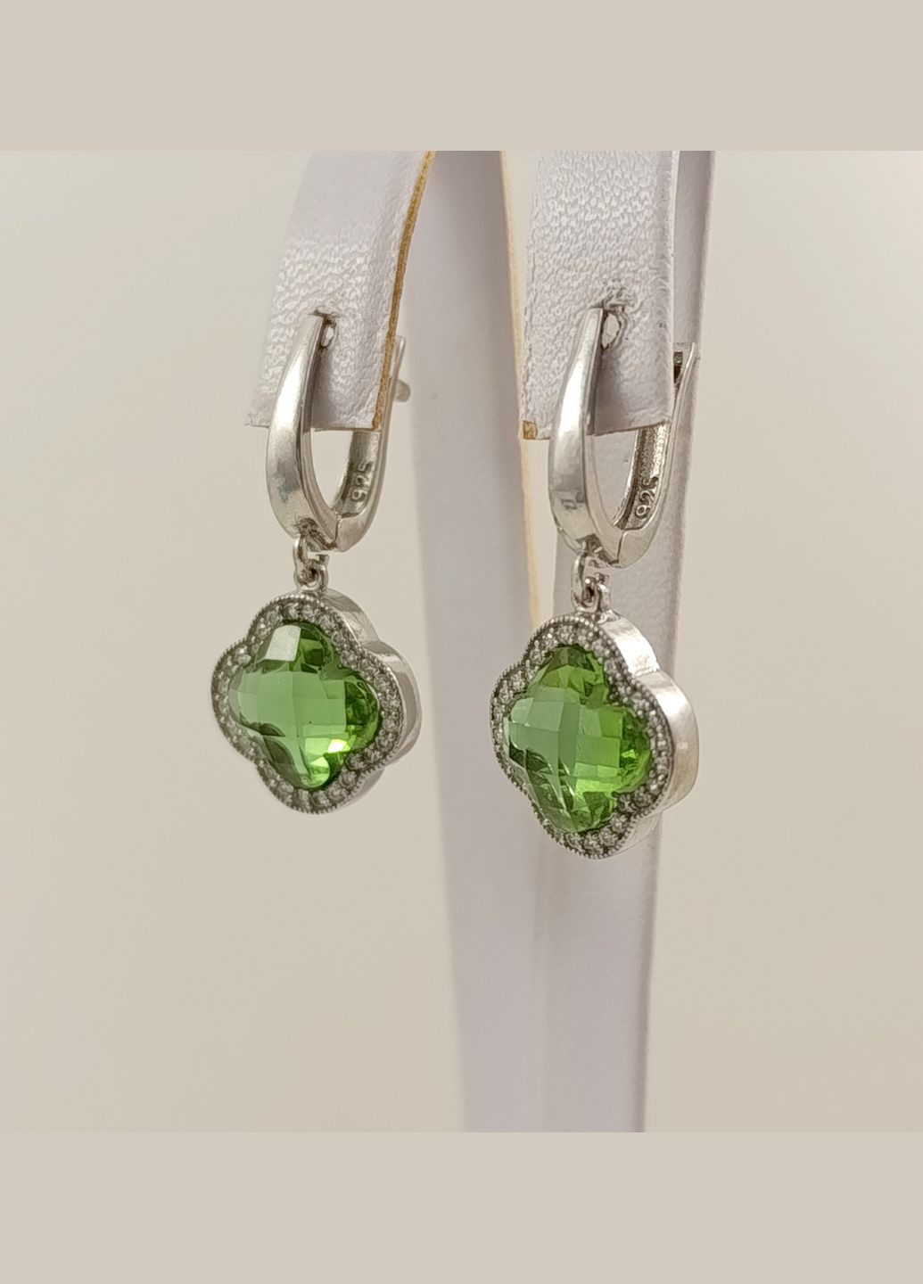 Серьги серебряные с султанитом "Клевер" СЛВЦ/С-слт No Brand Сережки (330033562)