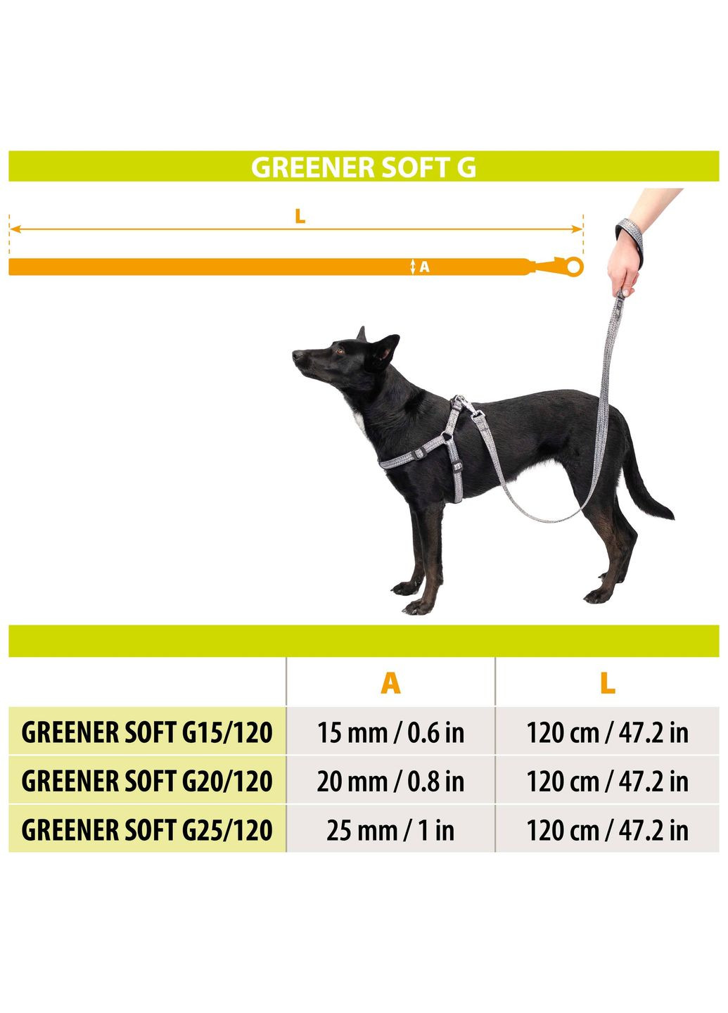 Поводки для собак из сертифицированного переработанного материала. 15 мм x Д 120 см GREENER SOFT G (A-038109) Ferplast (367262896)