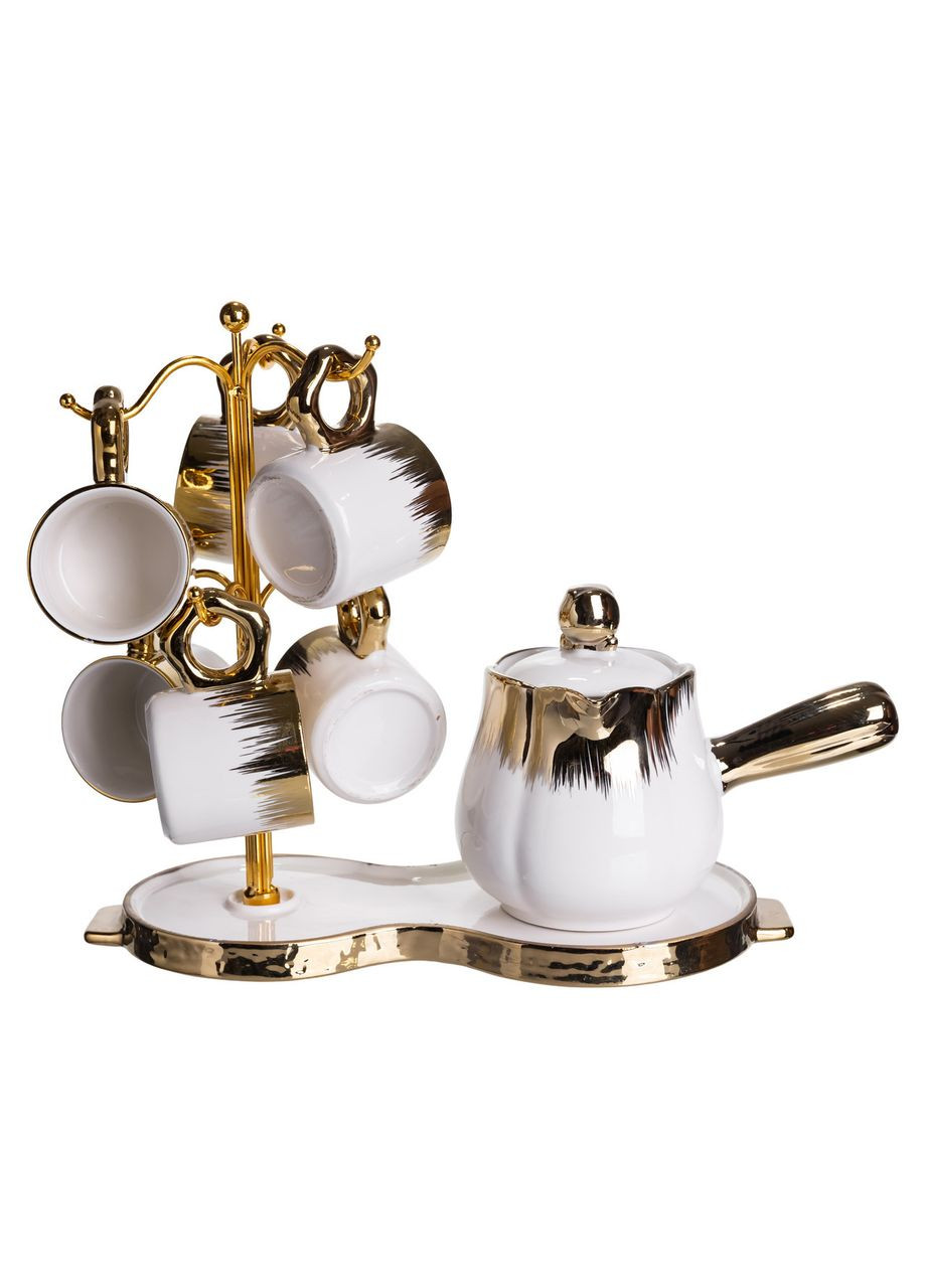Кофейный сервиз на подставке с туркой 450 (мл) 6 чашек по 90 (мл) подарочный набор чашек на подставке с золотом FM-JJ-3 Yiwu (371734933)