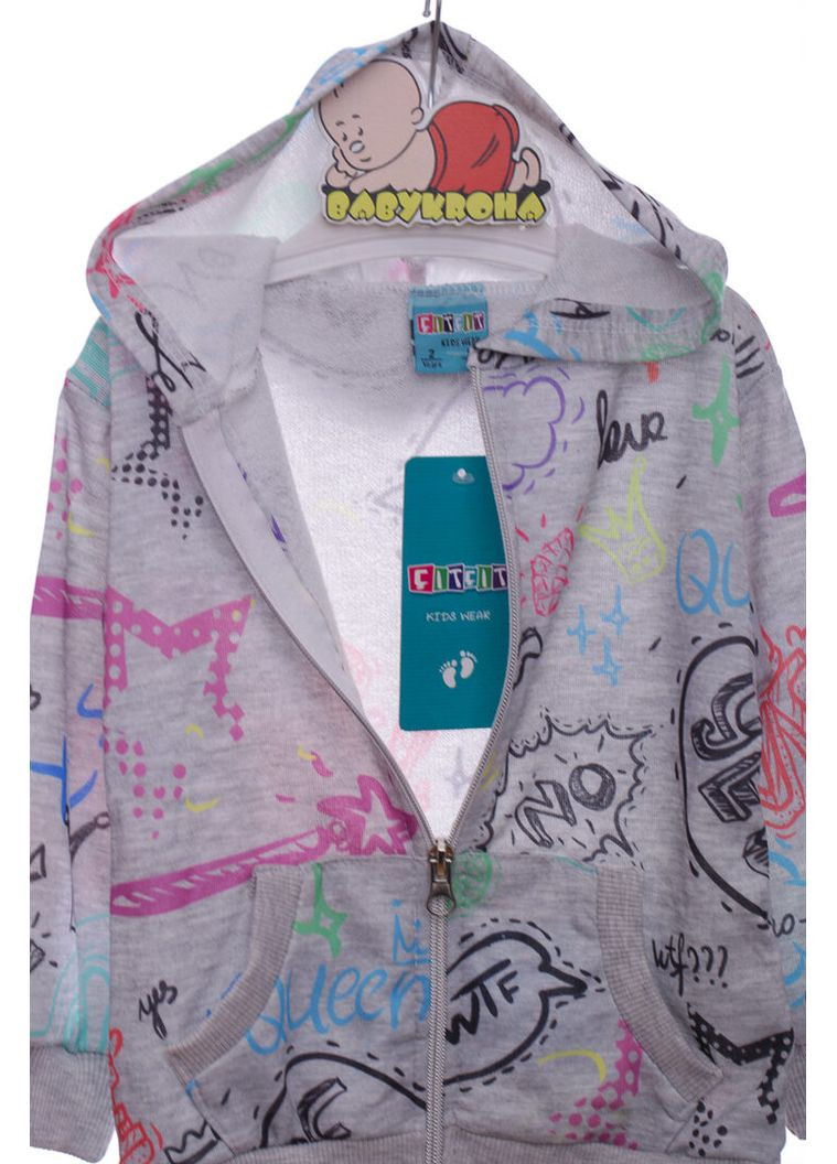 Сірий демісезонний кофта для дівчинки двонитка з написами сіра cit cit kids 92 см (44811) BABYKROHA