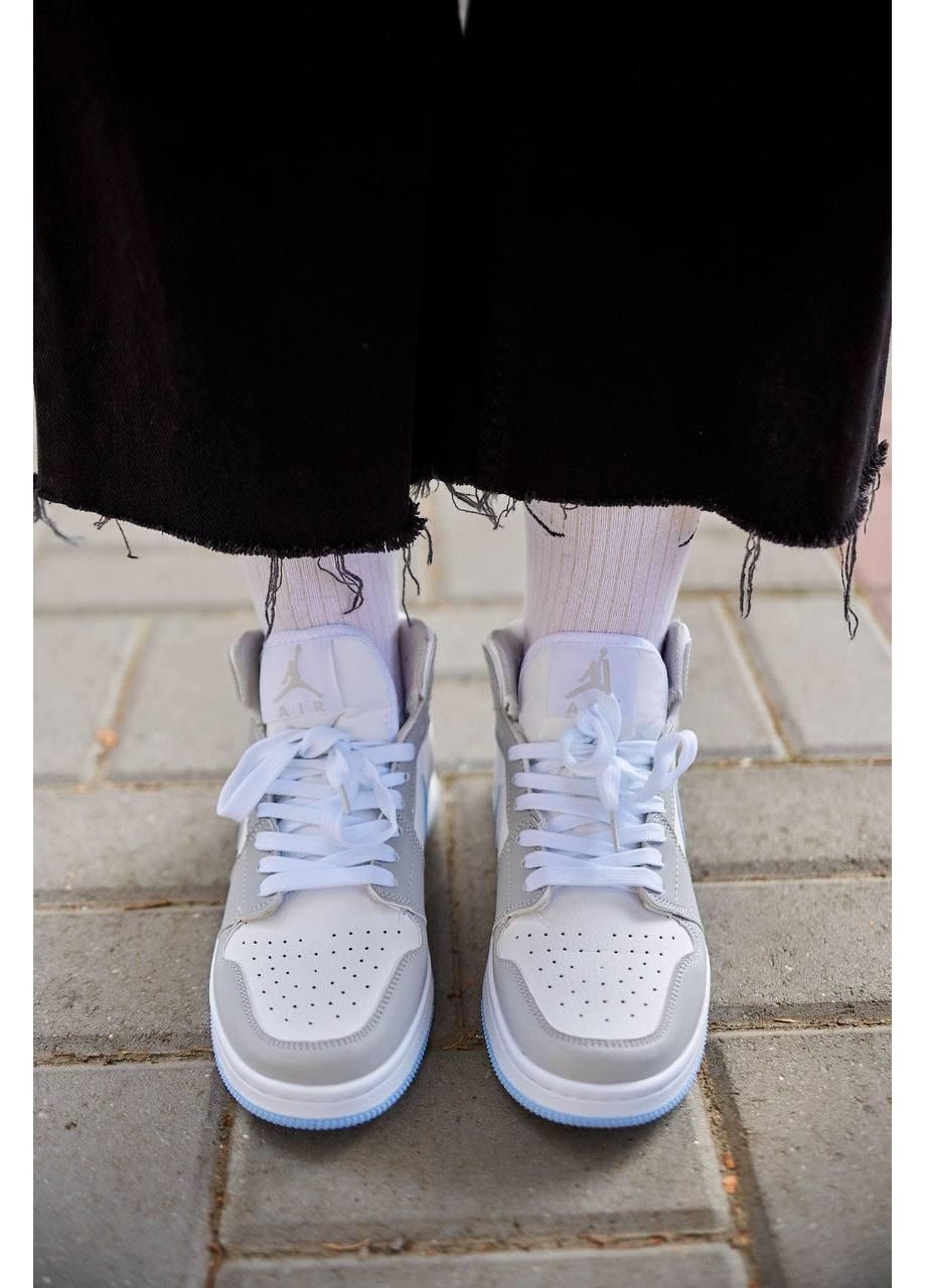 Серые демисезонные кроссовки мужские nike air jordan 1 retro high grey blue найк аир джордан No Brand