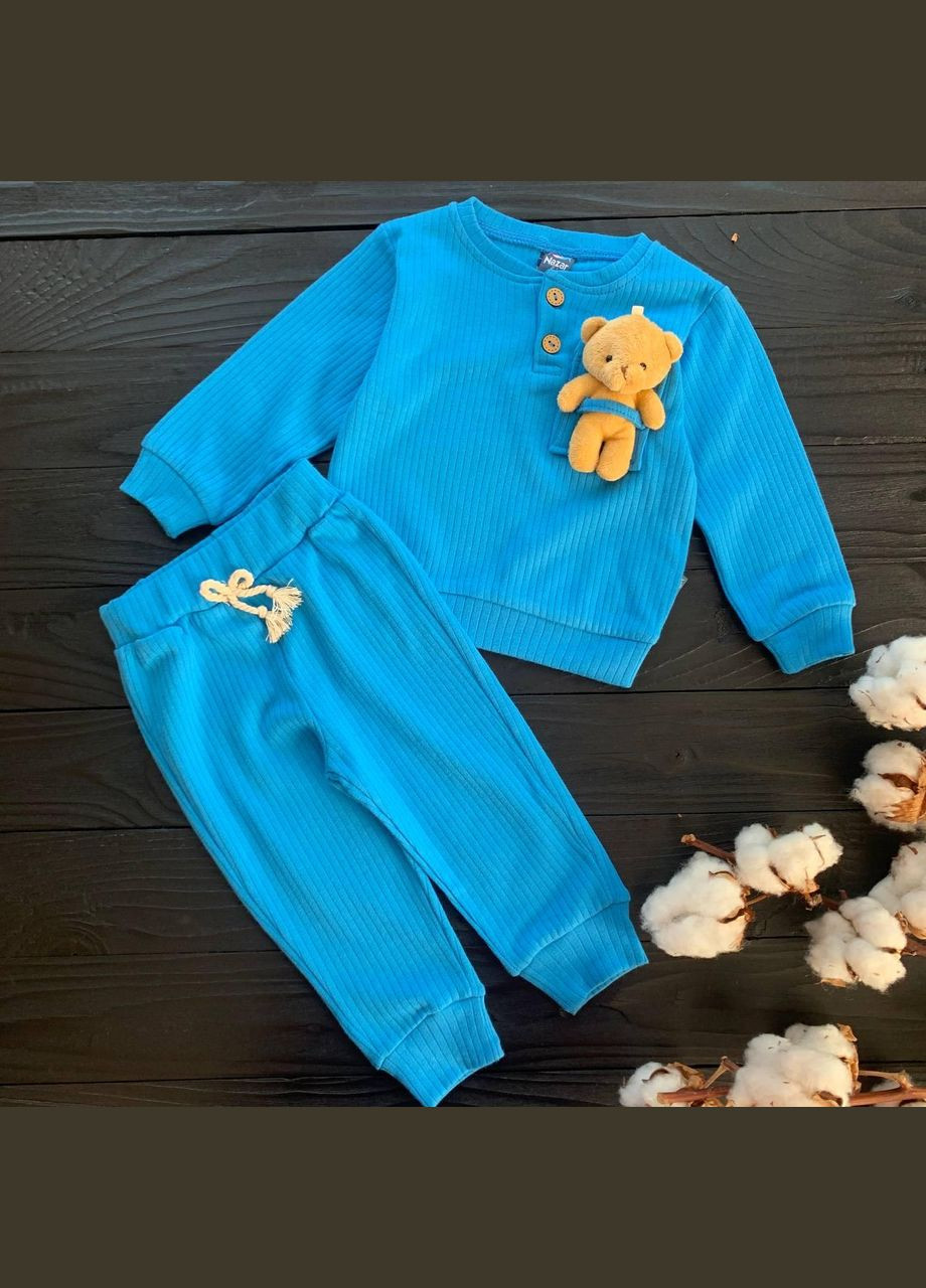 Синій демісезонний дитячий костюм з ведмедиком nazar baby синій 12-18міс (80-см) Turkey